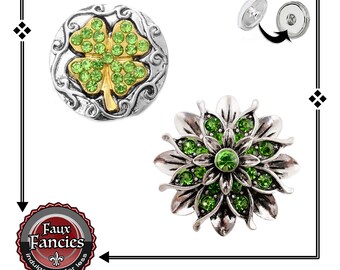 St Pats Charm, Four Leaf Clover Snap, RHINESTONE SNAP Button, #StPatricks SnapButtons, Flower Snaps, #BraceletCharm, #SnapCharm, #CloverSnap