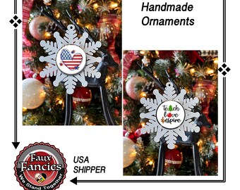 CHRiSTMAS Ornament, HANDMADE TEACHeR ORNAMeNT, USA Heart ornament, USA Christmas ornament, #ChristmasOrnament, #TeacherOrnament, #Snowflake