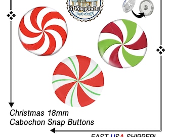 Red, White Green Christmas Swirl SNAP BUTTONS, 18mm Holiday Snap Buttons, Christmas Swirl Snap Buttons,  Holiday Snap Button Jewelry
