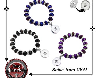 Faceted Glass Snap Button Bracelet with Crystal Rhinestones