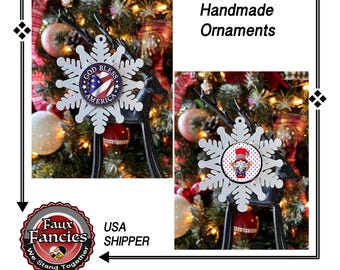 CHRiSTMAS Ornament, HANDMADE AMERiCA ORNAMeNT, USA ornament, Uncle Sam Christmas ornament, #ChristmasOrnament, #USAOrnament, #Snowflake