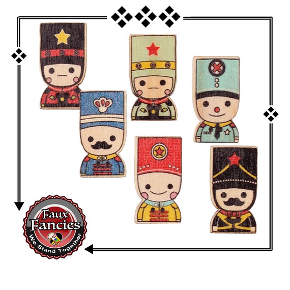 CLEARANCE! BUTToNS, BuTTONs! 3 PCs Soldier Wooden Buttons, Nutcracker Charms, Christmas Scrapbook Buttons, #WoodenButtons, #CraftButtons