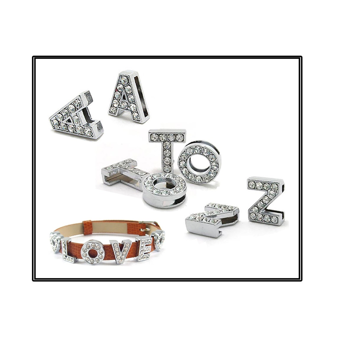 8mm Rhinestone Slide Letter Charms Slider Alphabet MULTIPLE Etsy