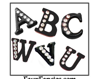 A-Z SALE BLACK Rhinestone Slide Letters, Slide Letter, MULTiPLE DISCOUNTS, Alphabet Charms, JewelrY Gift, Rhinestone Letters, Dangle Letters