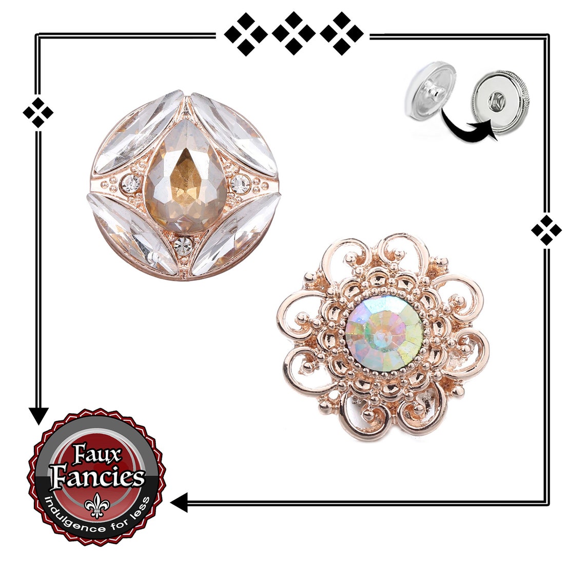 Rose Gold Tone SNAP RHINESTONE Button, BEAUTIFUL Ginger Snaps, Snap ...