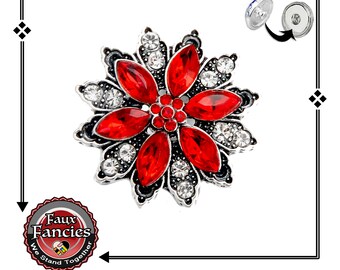 Red Rhinestone Flower Snap Button Charm - 18/20mm Ginger Snap Jewelry