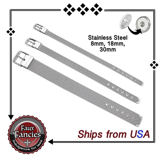 Stainless Steel BRACELETS - 8mm, 18mm 30mm Snap Button Bracelet, Gift for her, Snap Jewelry, Changeable Snap Buttons, #SnapButtonBracelet