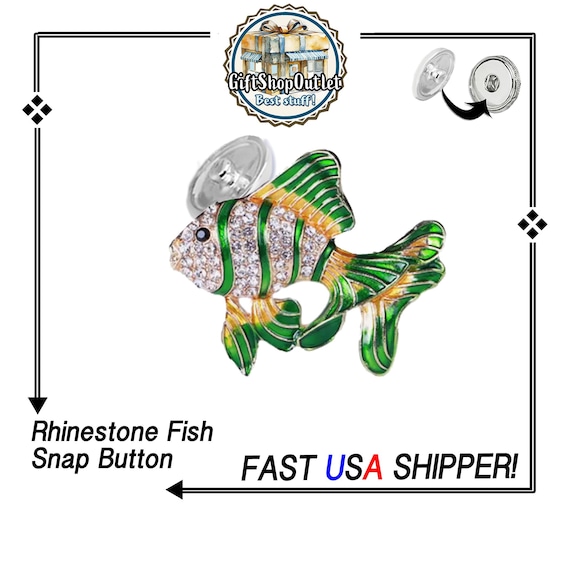Exclusive RHINESTONE FISH Snap Button, Fish charm, RhinestoneFISH, Snap Charms, Snap Button Jewelry, Snap charms, #FishSnapCharm