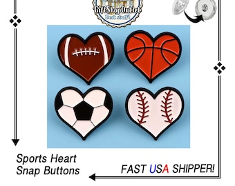HEART Basketball, Baseball, Football, Soccer Snap Button, Sports Snap Button, #FootballCharm, #BaseballCharm, #BasketballCharm, #SoccerCharm