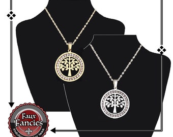 Rhinestone Tree of Life Pendant Necklace - Stainless Steel Chain
