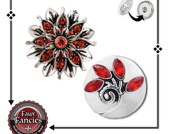 Beautiful REDS with Silver Tones SNAP Buttons, Ginger Snaps, Flower Snap Charms, #BraceletCharms, #SnapCharm, #RhinestoneSnaps, #SnapJewelry