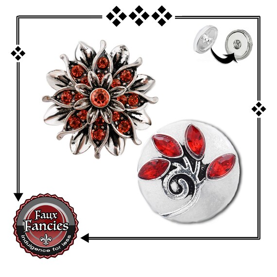 Beautiful REDS with Silver Tones SNAP Buttons, Ginger Snaps, Flower Snap Charms, #BraceletCharms, #SnapCharm, #RhinestoneSnaps, #SnapJewelry