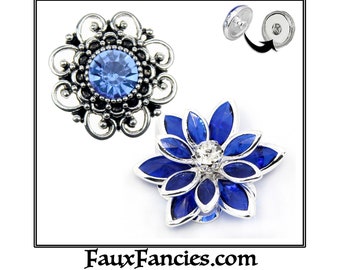 GORGEOUS Deep Blue Rhinestone SNAP Button, Ginger Snap, Flower Snap Charm, #BraceletCharm, Rhinestone Snap, #SnapJewelry,  #FlowerSnapButton