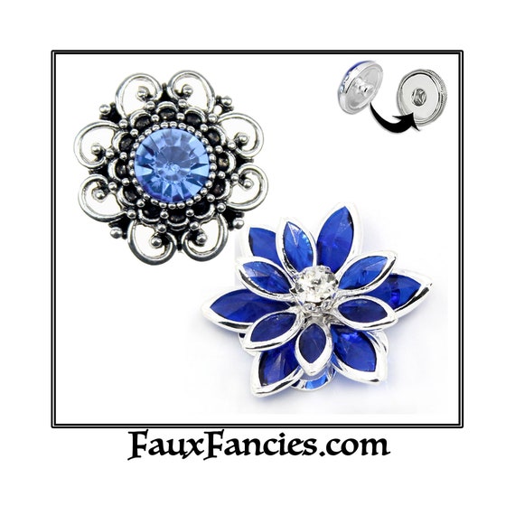 GORGEOUS Deep Blue Rhinestone SNAP Button, Ginger Snap, Flower Snap Charm, #BraceletCharm, Rhinestone Snap, #SnapJewelry, #FlowerSnapButton