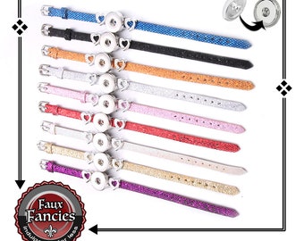 8mm Sequin Glitter BRACELET with Snap Button Base and Heart Slider Charms, #SlideBracelet, #GingerSnap, #SnapCharms, #SnapButtons