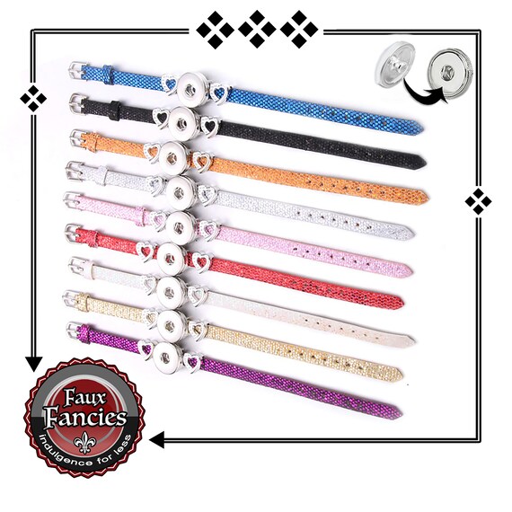 8mm Sequin Glitter BRACELET with Snap Button Base and Heart Slider Charms, #SlideBracelet, #GingerSnap, #SnapCharms, #SnapButtons