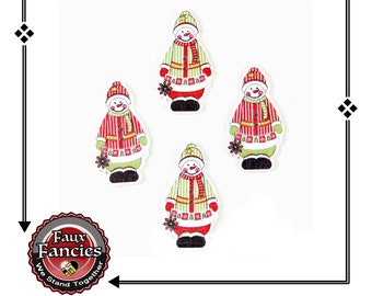 Snowmen Wood Buttons: Christmas Scrapbook Charms (3 Pcs)