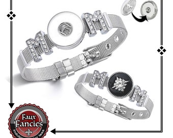 MOM Rhinestone 18mm Snap BRACELET, Stainless Steel Bracelet, Ginger Snap Charm, Snap Button, Snap Jewelry, #SnapButtonBracelet, #GiftForMom