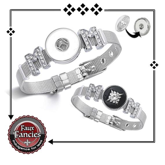 MOM Rhinestone 18mm Snap BRACELET, Stainless Steel Bracelet, Ginger Snap Charm, Snap Button, Snap Jewelry, #SnapButtonBracelet, #GiftForMom