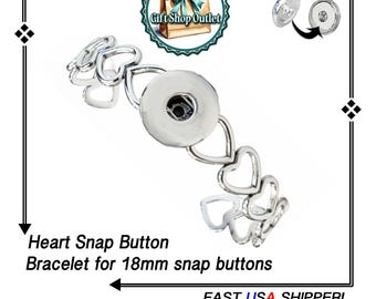 Snap Button CUFF STYLE HEART Bracelet, Snap Jewelry for Ginger Snap, Gift for her, Snap Jewelry, Changeable Snap Buttons, #CuffBracelet