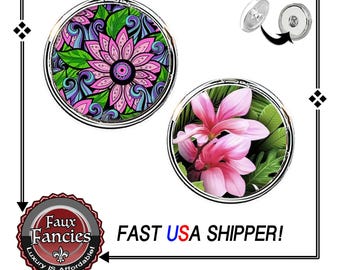 Floral Snap Button Charm: 18mm Cabochon Flower Snaps