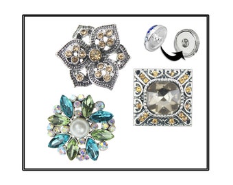 18mm Snap Buttons, Ginger Snaps, Square Snap Charm, Changeable Flower Snap, Rhinestone Snaps, SnapPopper, #SnapPopper, Rhinestone Charm