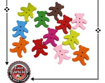 Colorful Teddy Bear Wooden Buttons: Scrapbook Craft Supplies (3 Pcs)