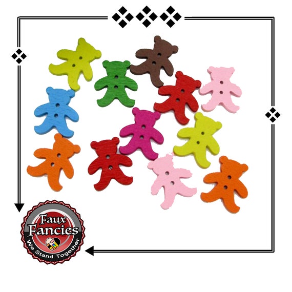 CLEARANCE! BUTToNS, BuTTONS! 3 PCs Colorful TEDDY BEAR Wooden Buttons, Bear Charms, Bear Scrapbook Buttons, #WoodenButtons, #CraftButtons