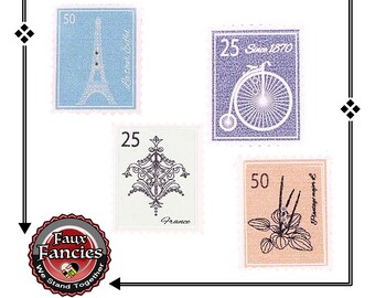 Stamp Wooden Buttons: Eiffel Tower, Bicycle, France - 3 Pcs