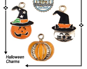 Halloween Charms: Pumpkin, Witch, Cat - Metal Alloy Jewelry