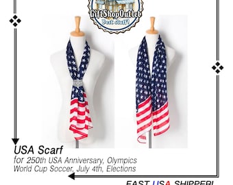 USA Scarf for July 4th, 250th USA Anniversary, Team USA, World Cup Soccer, Olympics, Patriotism; #July4Scarf, #USAScarf, #TeamUSA