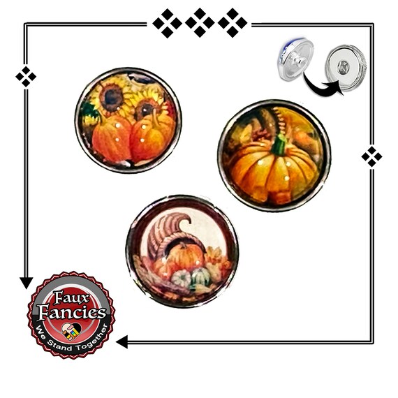 FALL CABOCHON Snap Buttons, Pumpkin Ginger Snap, Fall Charms, #FallJewelry, Changeable Snap, Thanksgiving Charm, #SnapButton, #PumpkinCharm