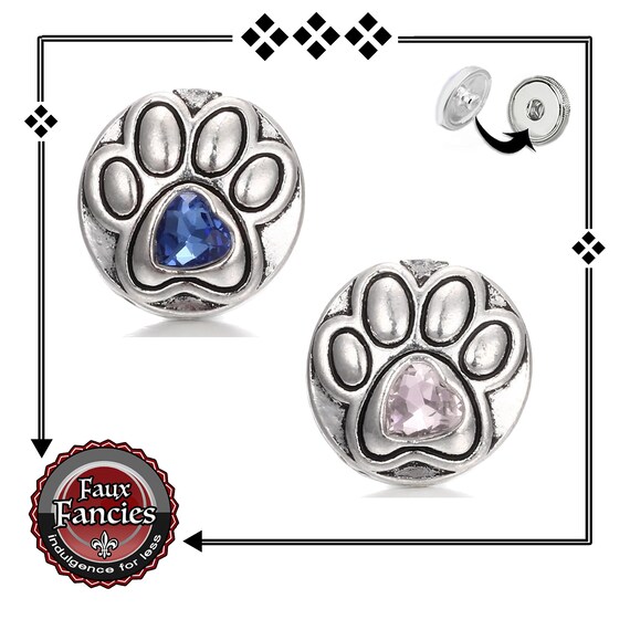 Paw PRINT RHINESTONE Snap Button Charm, Ginger Snaps, Dog Snap Charm, #BraceletCharms, #SwitchableSnaps, #DogSnapButton, Dog Paw Charm