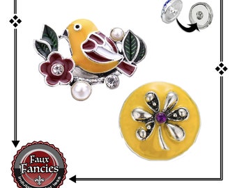 Bird SNAP Button, Flower Ginger Snap, Snap Button, #BraceletCharm, #SnapCharm, #SpringSnap, #Snap, Spring Charm, Flower charm, Bird charm