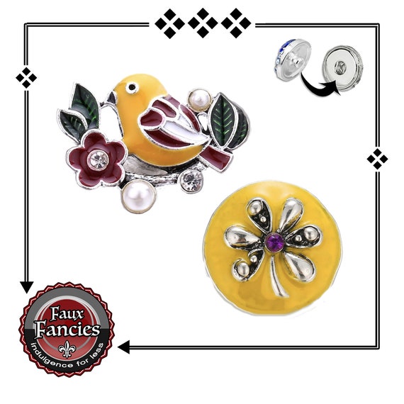 Bird SNAP Button, Flower Ginger Snap, Snap Jewelry, Bracelet Charm, #SnapCharm, #Spring, #BirdSnap, Spring Charm, Flower charm, Bird charm