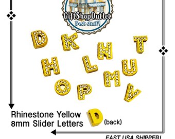8mm Rhinestone Slide Letters: Dark Yellow Alphabet Charm