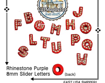 Red Rhinestone 8mm Slide Letters: Alphabet Charm
