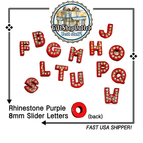 CLOSEOUT! RED 8mm Rhinestone Slide Letters, Colored Slide Letters, Alphabet Charm, #SlideLetters, Rhinestone Letters, Bracelet Letters