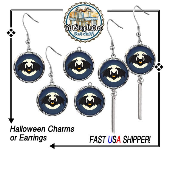Halloween BAT EARRINGS and Charms, Flying BAT Charm, Halloween Charm, #HalloweenCharms, #HalloweenJewelry, #BatEarrings, Cos Play Earrings