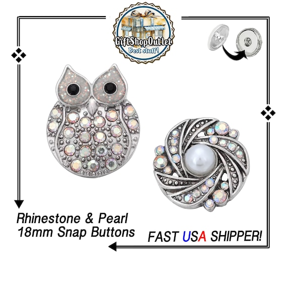 OWL 18mm Rhinestone SNAP Buttons, Rhinestone Swirl Pearl Snap Button, Rhinestone Snap Buttons, Owl Charms, #RhinestoneSnapButton, #OwlSnap