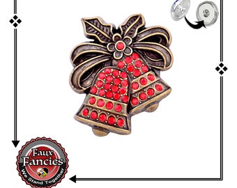 OUR DESIGN - Lg Christmas Bell Snap Buttons, Ginger Snaps, Snap on Charms, Interchangeable Snap, Rhinestone Snaps, Snap Snap, Jewelry gift