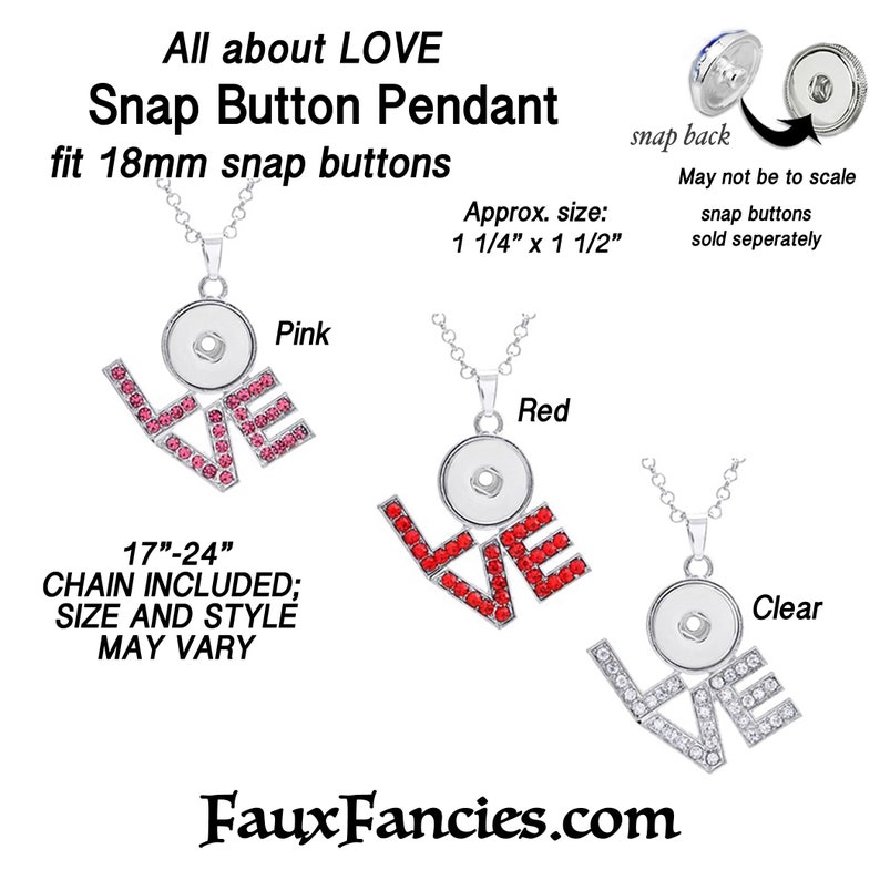 SALE Rhinestone LOVE Pendant, Love Snap Button Pendants, Valentine Snap Jewelry, Ginger Snaps, SnapJewelry, SnapButtonJewelry, SaleSnap image 6