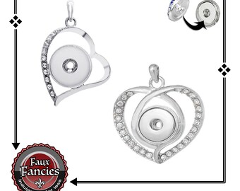 RHINESTONE HEART Snap Button Pendants, Heart Snap Jewelry, Ginger Snap Jewelry, #SnapJewelry, #SnapButtonJewelry, #SnapCharm, #HeartPendant