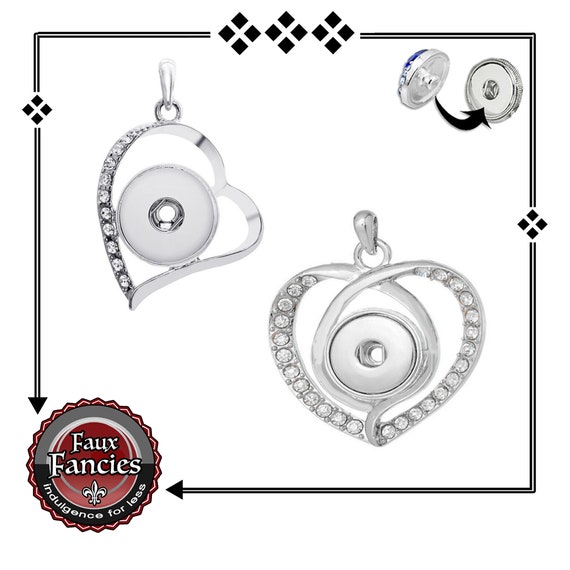 RHINESTONE HEART Snap Button Pendants, Heart Snap Jewelry, Ginger Snap Jewelry, #SnapJewelry, #SnapButtonJewelry, #SnapCharm, #HeartPendant