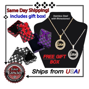 Rhinestone LOVE Pendant: Stainless Steel Necklace