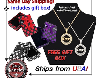 Rhinestone LOVE Pendant: Stainless Steel Necklace