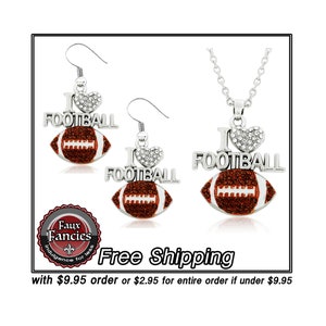 SALE! Football Rhinestone Pendant, Rhinestone Earrings, Rhinestone Charm, Jewelry Gift, #GiftForHer, Rhinestone Jewelry, #FootballJewelry