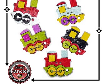 Train Wooden Buttons: Scrapbook Craft Charms (3 Pcs)