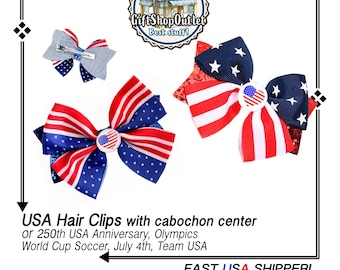 USA Hair Bows or Ties for July 4th, 250th USA Anniversary, Team USA, World Cup Soccer, Olympics, Patriotism; #July4HairTie, #USABow,#TeamUSA