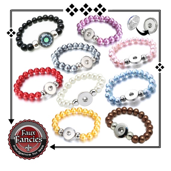 PEARL Style SNAP Button Bracelet, 18mm Stretch Bracelet, 18mm Snap Buttons, Bracelet for 18mm or 20mm Snap Button, #SnapJewelry, #SnapButton